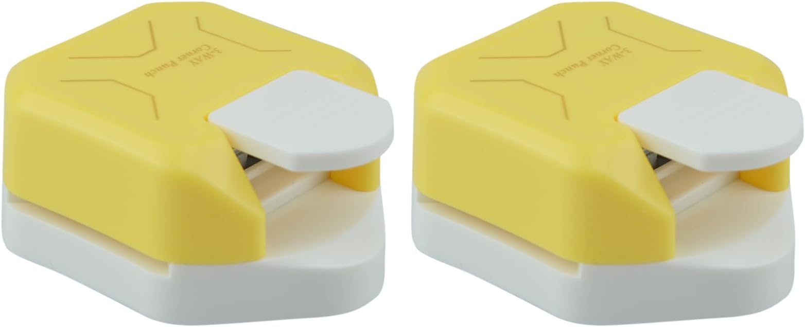Flylin 3 in 1 Chamfer Corner Punch, Paper Punches 2 Pieces Corner Punches Straight Angle Edge Cutter Diagonal Corner Punch Crafting Scrapbook Supplies Gift Photo Cardstock Business Card Making Yellow