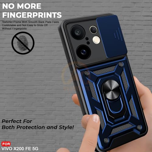 Image of Armor Bumper Back Cover Case for Vivo X200 FE 5G | Rotating Camera Cover, Ring Holder & Kickstand | Heavy Duty & 360 Degree Protection Vivo X200 FE 5G Back Cover (Blue)
