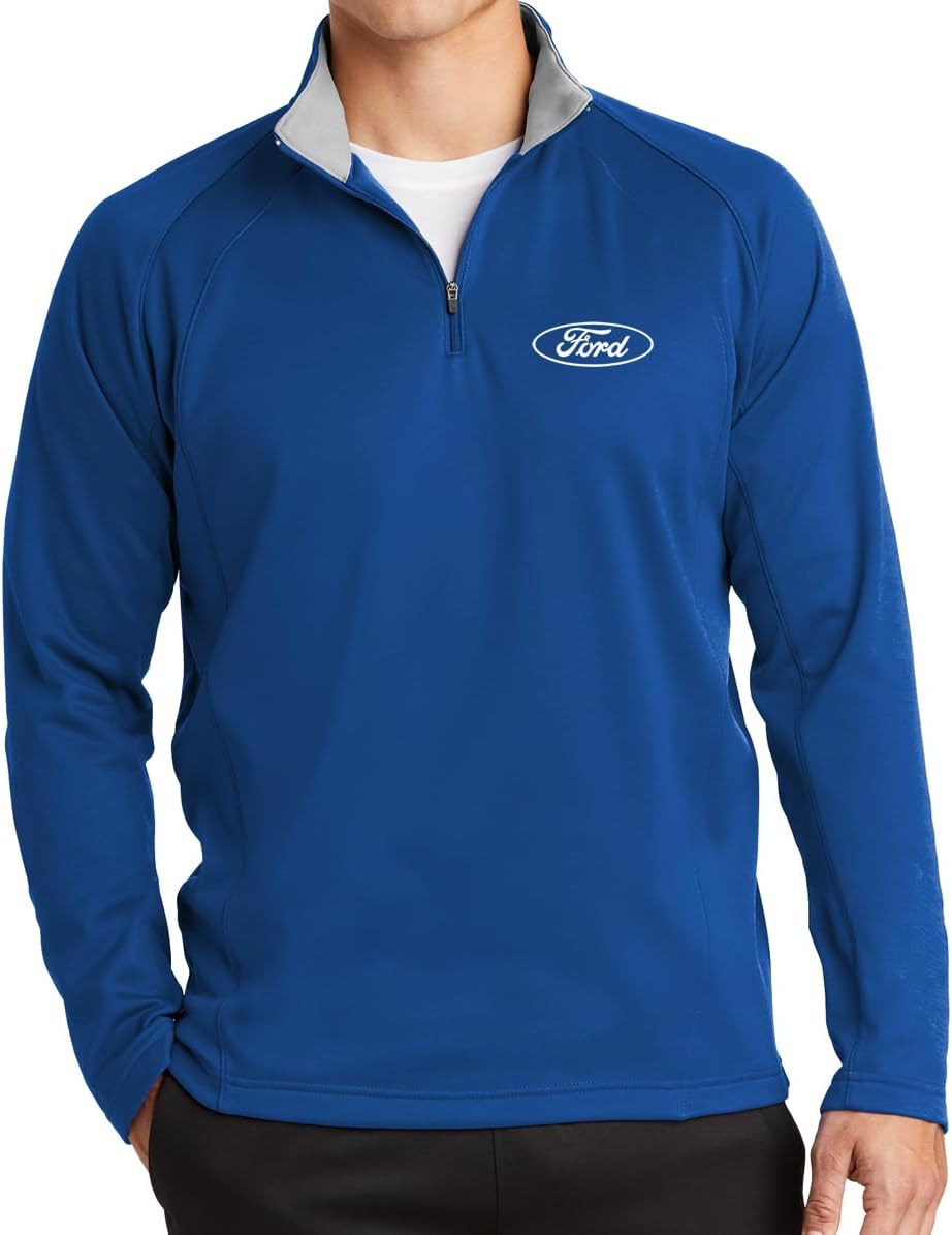 Mens White Ford Oval Logo 1/4 Zip Pullover