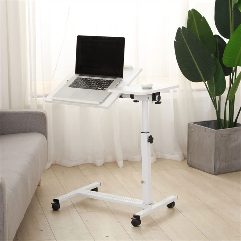 ASerZenith Mobile Standing Desk,Height Adjustable And Tilt Laptop Table,Rolling Laptop Desk,Sofa Side Table,Portable Sit Stand Desk With Wheels,White