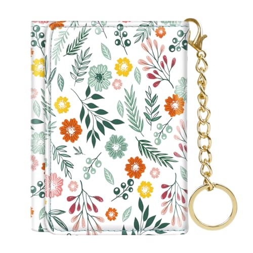 Image of Trifold Womens Wallet Small Slim RFID Blocking Card Wallet Cute Credit Card Holder Leather Mini Purse with Cash Pocket 7 Card Slots ID Window, Green Flowers