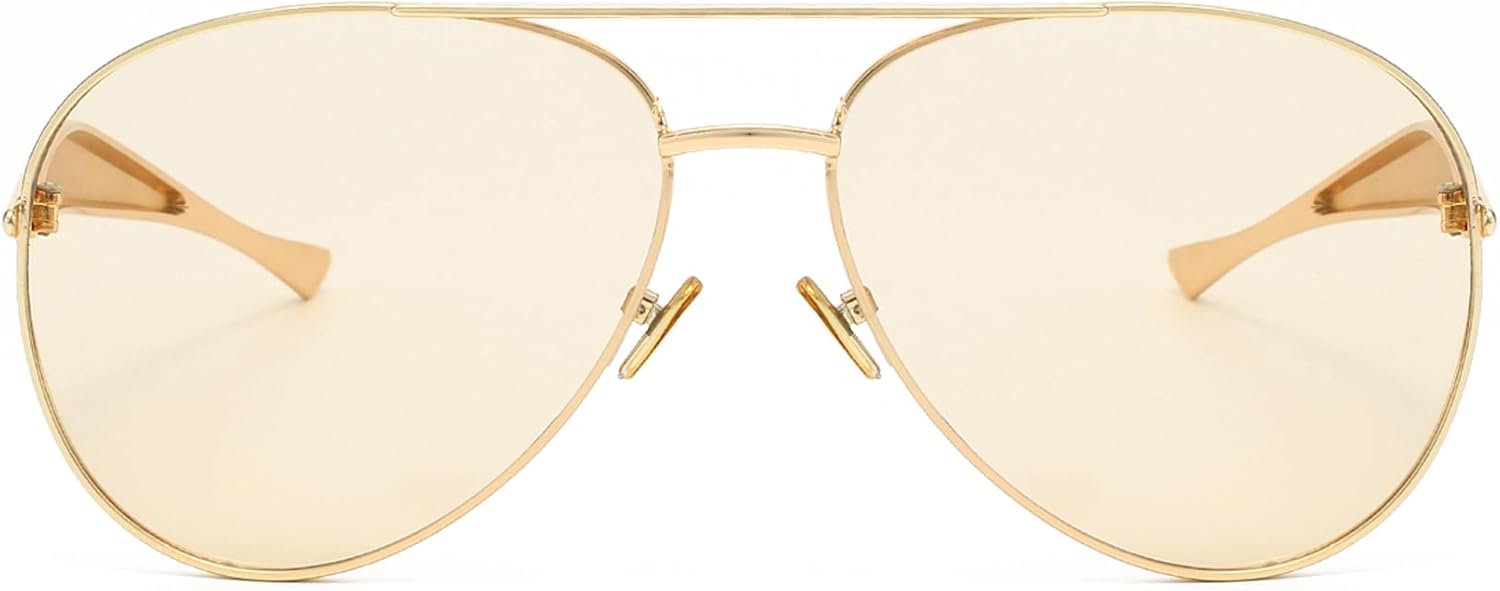 Long Keeper Retro Pilot Sunglasses for Women Men Gold Metal Oversized Aviation Sunglasses Trendy Big 70s Double Bridge Shades - Image 2