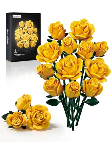Millionspring Gelber Rosenstrauß-Bausatz, Gelbe künstliche Rosen, Geschenke für Ihn Sie Erwachsene zum Valentinstag, Geburtstag, Jahrestag, Gute Besserung, Dankeschön, Weihnachten, Heimdekoration