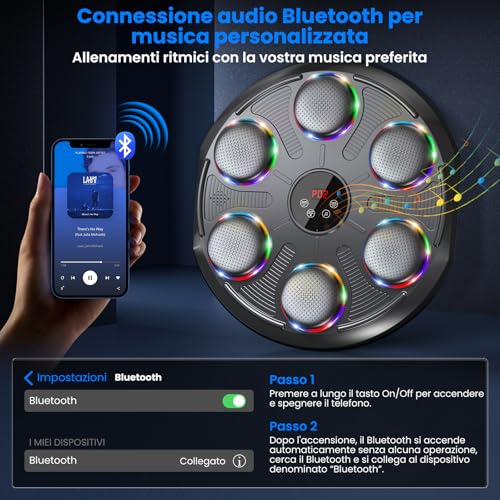 Music Boxing Machine, Extra Large Professionelles Boxmaschine Musik Farbiger LED-Elektronik und Bluetooth, 12 Geschwindigkeiten und Modi, für Erwachsene und Kinder, Indoor und Fitnessstudios, Schwarz