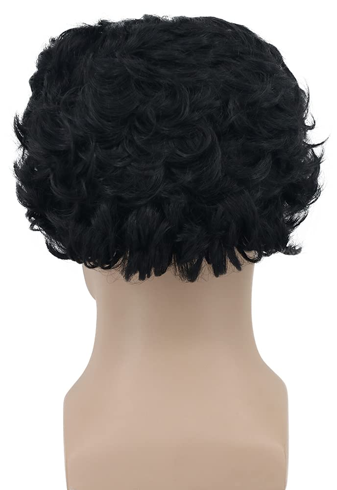 Yuehong Short Curly Black Old Men Wig Receding Hairline Balding Head Hair Heat Resistant Synthetic Fibers Soft Durable Wig (Black) - Image 4