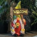 WONDHOME 22" Solar Large Gnome Lady Garden Statue Big Female Gnome with Welcome Sign Outdoor Decor with LED Lights Home Porch Yard Patio Lawn Ornament Christmas Housewarming Gardening Gift