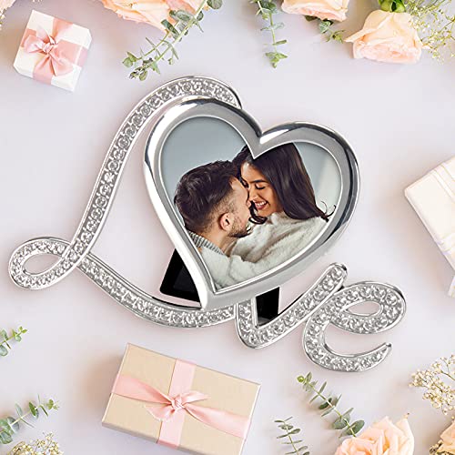 Lasody Elegant Silver Plated Heart Shaped Photo Frame Holds A 3" X 3" Photo,Anniversary Wedding Gifts Valentine's Day Gifts #TOP4