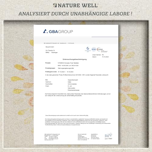 Vitamin B Komplex hochdosiert - 180 Tabletten - alle 8 essentiellen B-Vitamine in bioaktiver Form - mit Folsäure, Cholin & Myo-Inositol (Co-Faktoren), laborgeprüft mit Zertifikat & vegan