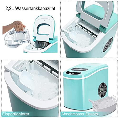 RELAX4LIFE Eiswürfelmaschine, Eismaschine mit Eiswürfelschaufel & Eiskorb, 2 Eiswürfelgrößen, 12 kg in 24 Std., 9 Eiswürfel in 6-13 min, 2,2 Liter Wassertank, Ice Maker für Haushalt Büro (Grün) – Bild 7