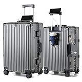 [SnooII] 在庫処分 市場最軽量 スーツケース キャリーケース 多機能すぎる 機内持ち込み ダイヤロック式 保護カバー付き カップホルダー付き usbポート付き 大型 アルミフレーム TSAロック 荷物フック 軽量 入学式 海外旅行出張1327 (ダークグレー, L サイズ(98L))