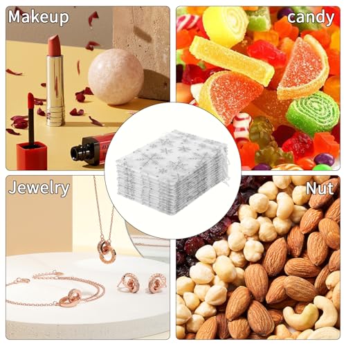 Image of Snowflake Organza Bags, 50 PCS Christmas Sheer Organza Bags with Drawstring 4 x 6 inch, Jewelry Gift Bag, White Small Mesh Goodies Xmas Wedding Favor Mini Candy Pouches Bag for Christmas Party Favors