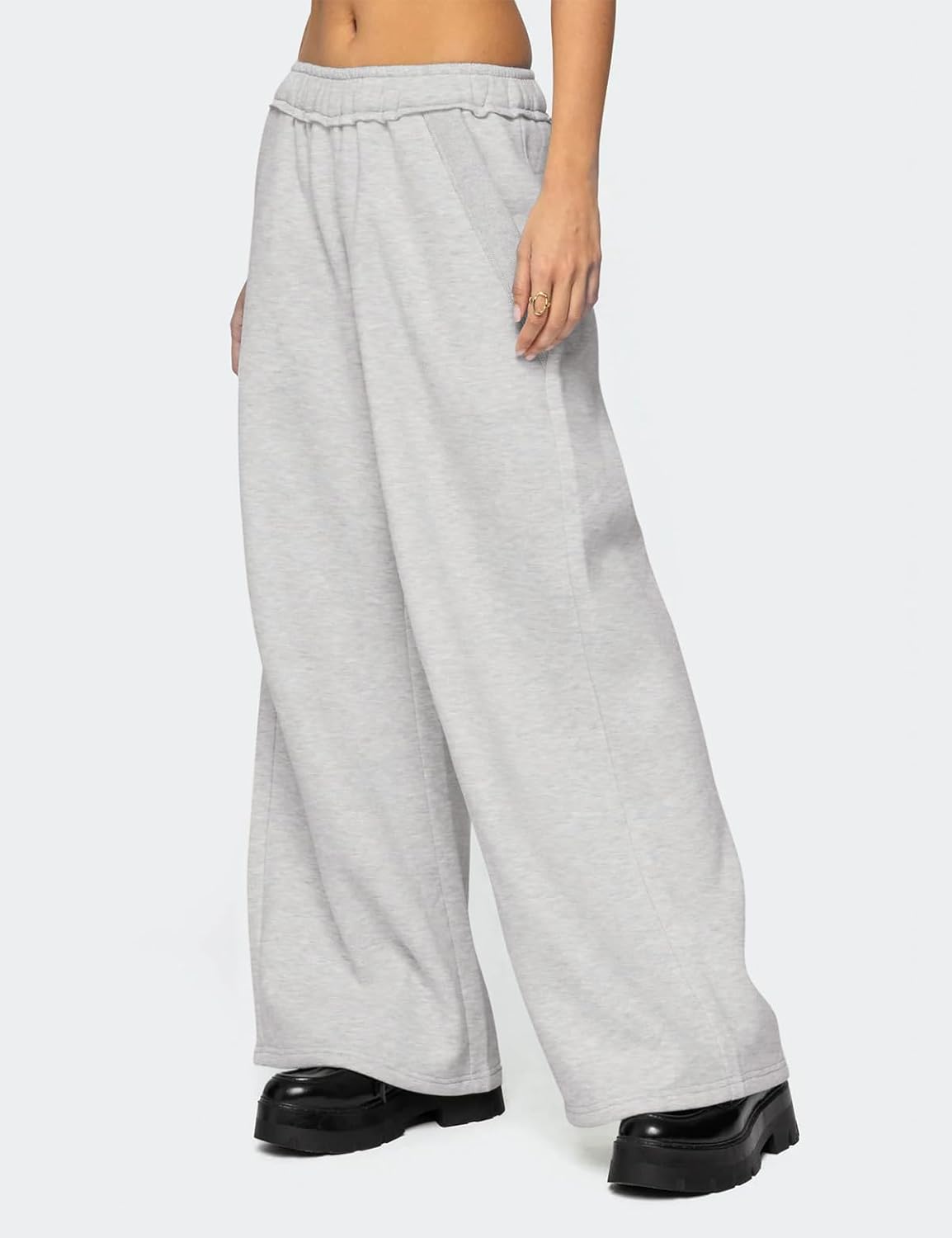 HeSaYep Womens Fleece Lined Sweatpants Wide Leg Baggy Thermal Lounge Pants Raw Hem Elastic Waist Oversized Sweat Pants - Image 3