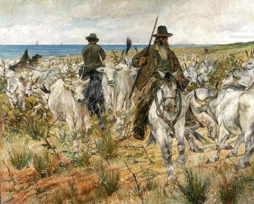 Toile modern Troupeaux des marais par Fattori peinture salon 60x90