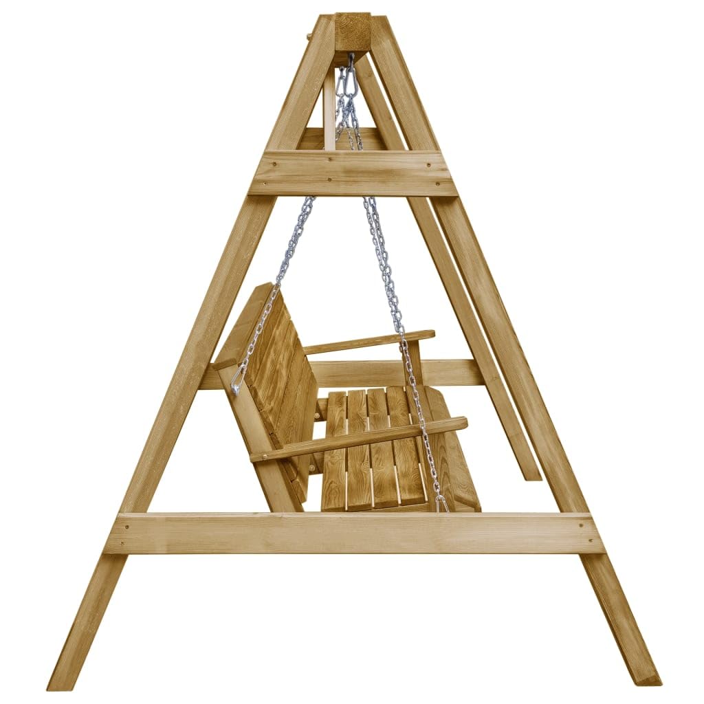 Panca a dondolo in legno di pino impregnato, 205 x 150 x 157 cm, con struttura in legno resistente alle intemperie, per giardino, terrazza, veranda, relax e tempo libero all'aperto