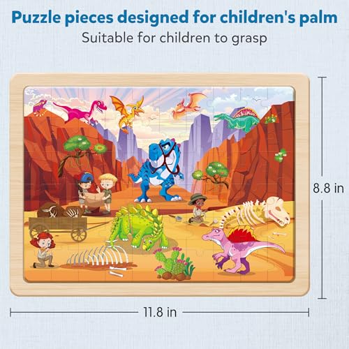 SYNARRY Large Wooden Dinosaur Jigsaw Puzzles for Kids Ages 4-8, 60 Pieces - image 5