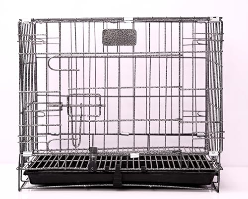 Image of RvPaws Dog Cage - Powder Coated, Single Door Folding Metal Cage /Crate /Kennel with Removable Tray and Paw Protector for Dogs Small Size, Cats and Rabbits (Black-Silver, Length-18 Inch)