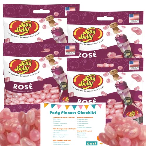 Gourmet Rose Jelly Beans - Pack Of 4 Individual Bags & Party Planning Checklist, Fun Gift Sets For Bachelorette Parties, Girls Night Out, Weddings, Baby Girl Shower And More #TOP9