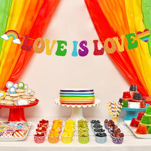 Image of Love is Love Banner Pride Month Party Decorations for LGBT Lesbian Gay Bisexual Transgender Celebration Pride Parade Pride Rainbow Festival Party Supplies
