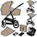LIONELO BIANKA Kinderwagen 3 in 1 bis 22 kg Babywanne Autositz Zusammenlegbar, Reise-System, Einstellung der Rückenlehne, Räder 360o Stoßdämpfer, Verdeck XXL