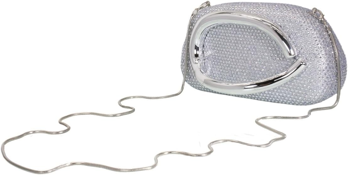 Women Stylish Metal Handle Crystal Clutch Bag Glitter Diamond Evening Handbag Rhinestone Purse with Chain for Party