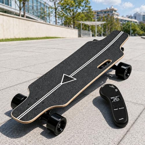 Sushangmao Skateboard Eléctrico, Longboard Eléctrico con Mando LED Mejorado – Velocidad Máxima 25 O 50 Km/H, Control De 4 Velocidades, Capacidad 150 Kg, para Adultos Y Adolescentes Single-Drive-22km