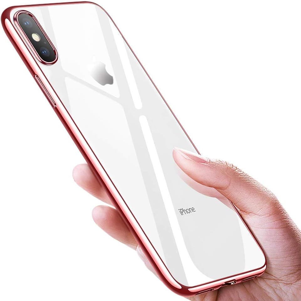 phixilin iPhone X/XS Mobile Phone Case, Crystal Protective Silicone Case, Ultra-Thin Shockproof Anti-Scratch TPU (Thermoplastic Polyurethane) Bumper Case/Cover - Rose Gold