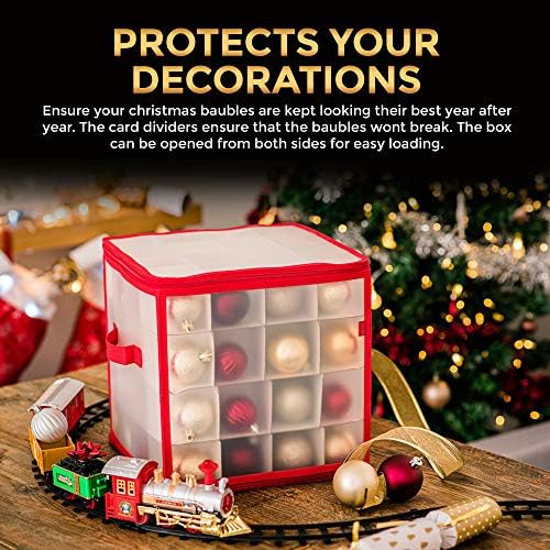 LIVIVO Christmas Bauble and Decoration Storage Cube with Padded Dividers for 64 Xmas Ornaments  Heavy Duty Folding 4 Layer Holder with Separators, Zipped Lid and Handles (Clear)