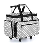 Luxja Sewing Machine Bag with Detachable Dolly, Rolling Sewing Machine Tote with Removable Bottom Pad (Fits for Most Standard Sewing Machines), Patented Design, Grey Dots