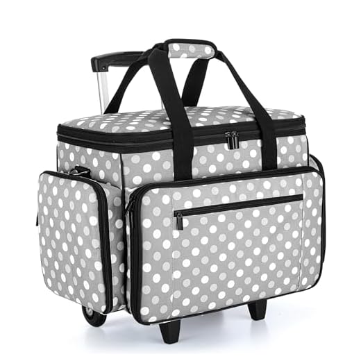 LUXJA Sewing Machine Case with Detachable Dolly, Rolling Sewing Machine Tote with Removable Bottom Pad (Fits for Most Standard Sewing Machines), Gray Dots (Patented Design)