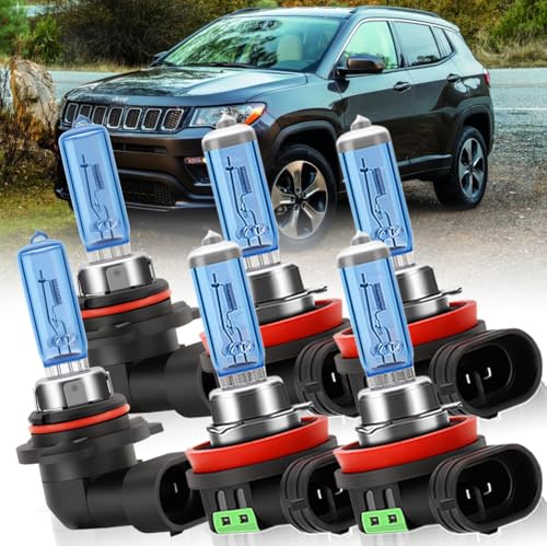 KINGSOFE Fit for JEEP Compass 2014-2020 High Performance Halogen Headlight Bulbs,9005 High Beam + H11 Low Beam + H11 Fog Light Replacement Bulb Kit,Pack of 6