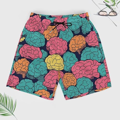Brains Colorful Pattern Beach Shorts for Men Swim Trunks Quick Dry Swim Shorts with Compression Liner Pocket3