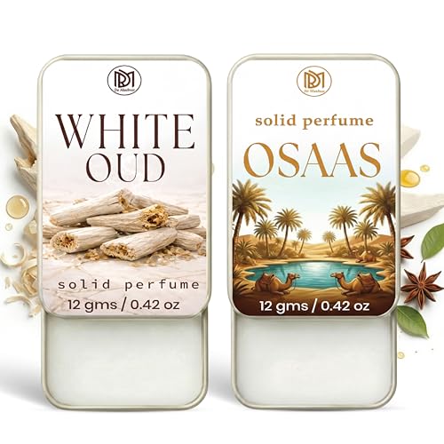Image of Dr.Mashur Solid Perfume |Osaas&White Oud Alcohol Free Wax Perfume Balm, Long Lasting | Pocket Tin 12g, Pack Of 2| Non Greasy Smooth Glide, Travel Friendly Men And Women
