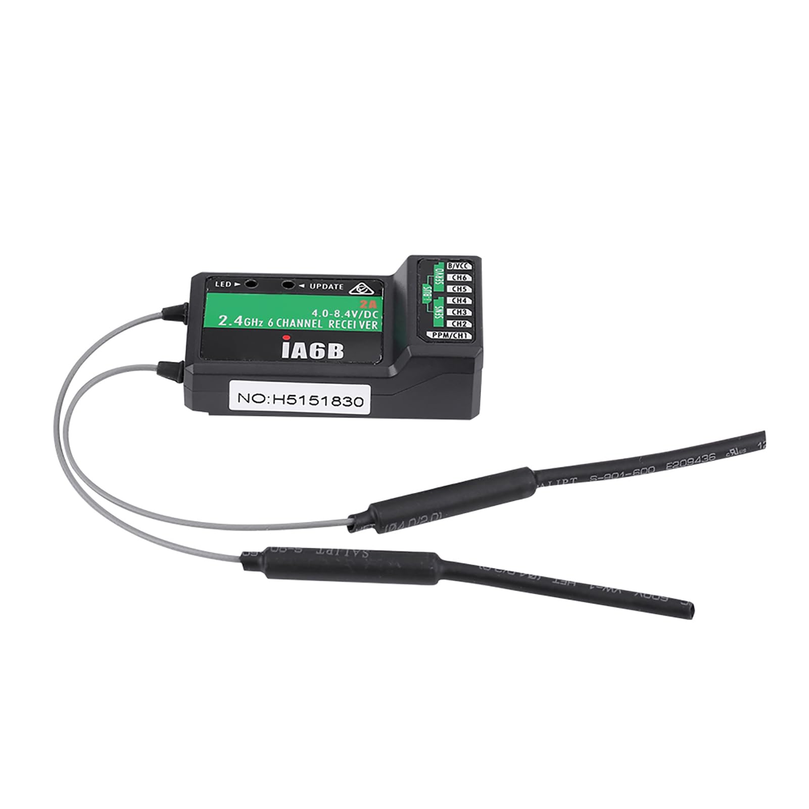 Generic FS-IA6B 2,4G 6CH RC-Empfänger für FS-I6X -I6S I8-Sender, Geeignet für Flugzeug-Segelflugzeug-Hubschrauber, Doppelantennen, Echtzeit-Stromstatusanzeige für RC-Enthusiasten