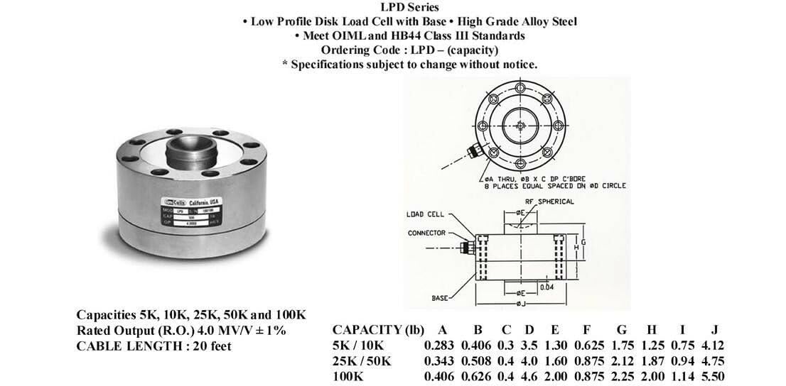MNM Scales Compression Load Cell 50,000 LB, IDS672-50K Low Profile Disk Sensor