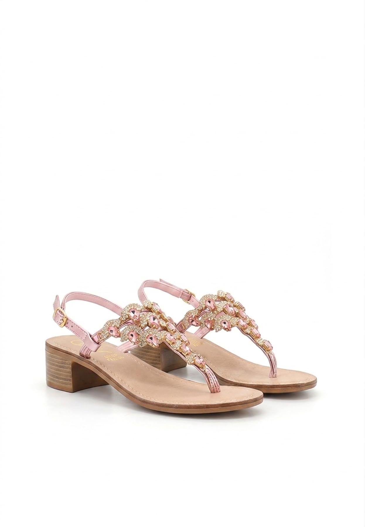 QUEEN HELENA Sandali Gioiello Infradito con Tacco Basso con Strass Eleganti Donna Y6024