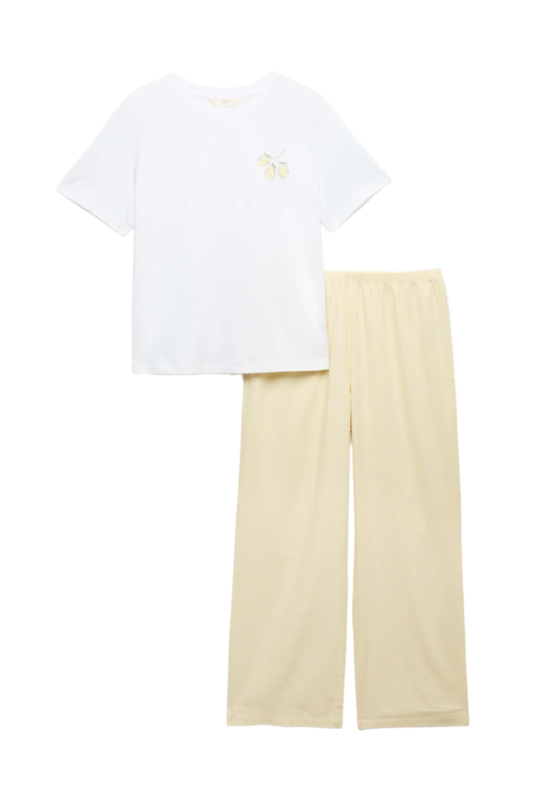 Marks & Spencer Donna Pantaloni Pigiama in Puro Cotone Tessuto – Vita Elasticizzata – Finitura Spazzolata
