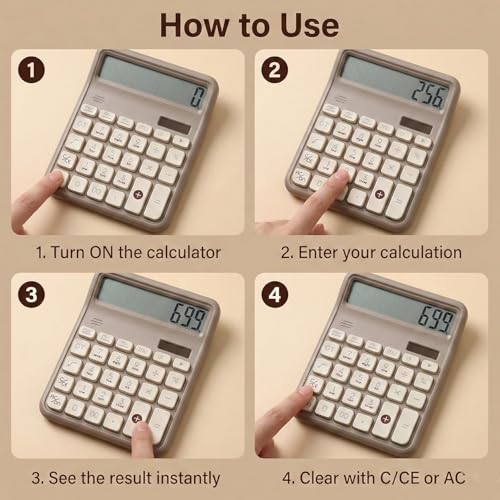 Image of 12 Digit Large Display Desktop Calculator Beige with Big Buttons, Dual Screen, GT & Memory Functions, Auto Power Off | Office, School & Home Use