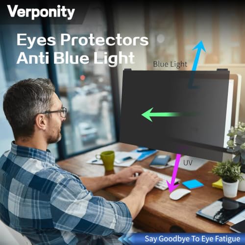 Image of Computer Privacy Screen Filter 27 Inch, 9H Hardness Hanging Computer Screen Privacy Shield Compatible with 16:9 Widescreen Monitor, Eye Protection and Blue Light Blocks