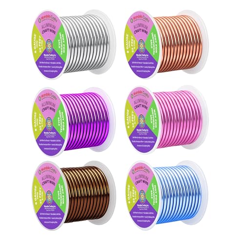 Image of Mandala Crafts 8 GA Blue Pink Brown Assorted Anodized Aluminum Craft Wire | 120 FT, Colored, Flexible, Bendable for Bonsai Armature Sculpting Wire Wrapping Jewelry Making, Weather & Tarnish Resistant