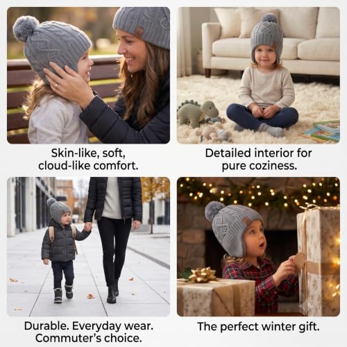 Image of LMLALML Boys Winter Hat Earflap Knitted Beanie for Kids Warm Fleece Lined Thicken Hat for Baby