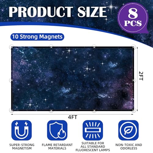 Image of ANGSYLTH 8 Pcs Fluorescent Light Covers - 4 x 2 Feet Covers for Ceiling Lights, 8 x 10 Magnetic Light Filters for Classroom, Office, Hospitals (Starry Sky)