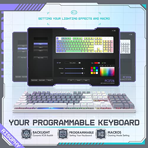 Image of RisoPhy Wireless Mechanical Keyboard, Triple Mode 2.4G /USB-C /Bluetooth Gaming Keyboard, 104 Keys Programmable, Customize RGB Backlit, Red Switch, Bicolor PBT Keycaps, Rechargeable Wired for Laptop PC