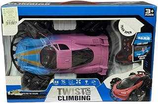 لعبة سيارة تسلق ملتوية بجهاز تحكم عن بعد، سيارة تسلق حائط 4×4 مع أضواء ليد، لون وردي وأزرق، للأعمار من 3 سنوات فما فوق