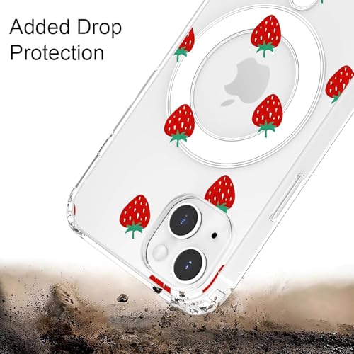 Coque iPhone 15 fraise MagSafe transparente rigide en TPU