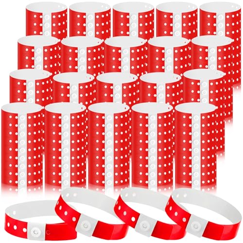 Image of Henoyso 600 Pcs Red Plastic Wristbands for Events Vinyl Waterproof Pool Wristbands Neon Color Plastic Bracelet for Party Events Arm Band Identification for Concerts Carnivals