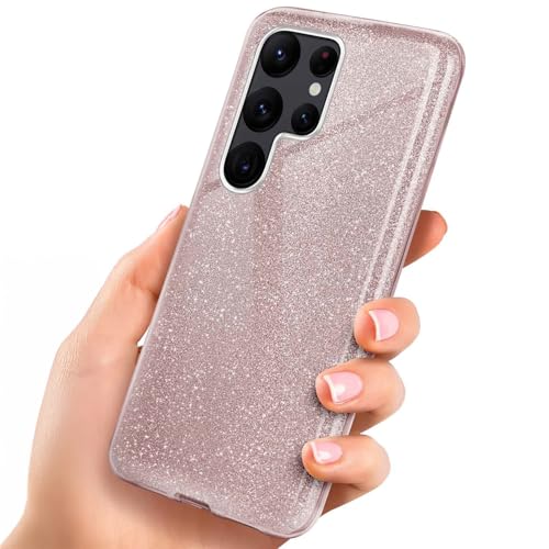 Coque Samsung S22 Ultra rose pailletée fine en TPU protection caméra