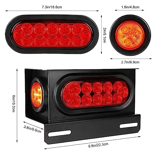 Cyfie Trailer Light Boxes, 2PCS Steel Waterproof Tail Lights with 2 Inch Round Yellow Side Marker Lights and 6 Inch Oval Red LED Trailer Light (Red Yellow) - Thumbnail 2