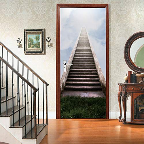 Sticker porte escalier du ciel trompe l'oeil imperméable 88x200cm