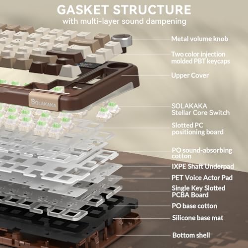 Image of SOLAKAKA A75 PRO 75% Wireless Mechanical Keyboard with Screen and Knob, Tri-Mode Hot Swappable Gaming Keyboard, RGB Backlit Gasket Creamy Pre-lubed PBT Computer Keyboard for PC /Mac /Win,Brown