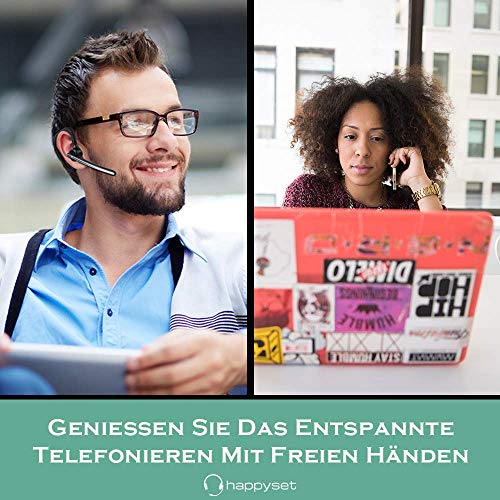 happyset Headset Bluetooth für Handy iPhone 6s 7 Plus X 8 XS XR 11 Samsung Galaxy S7 S8 S9 S10 A70 Huawei P10 P20 P30 zum Telefonieren 2 Handys Geräte mit Mikrofon Business Auto Büro Etui KFZ – Bild 3